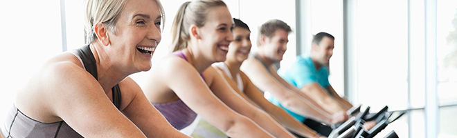 woman exercising with friends